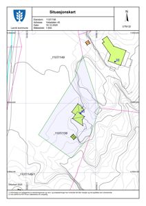 Situasjonskart som viser eiendomsgrenser, topografi og naboeiendommer for eiendommen 1107/156 i Vetadalen 45.