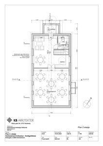 Etasjeplan (Plan 2. etasje) som viser romfordeling, møblering og dimensjoner for en kirkestue.