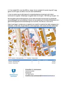 Bildet viser en situasjonsplan (tomtekart) med overlagte snøskredsoner (rødt) og utleingsområder (gult).