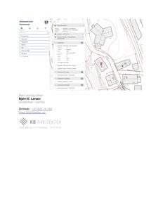 Bildet viser en situasjonsplan (tomtekart) med bygningsplassering, grunnlinjer og topografi. Det er også inkludert en skjerm med funksjonsinformasjon om eiendommen.