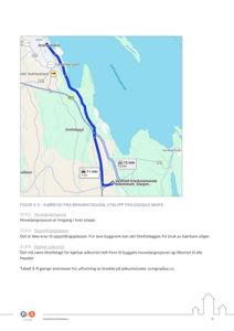 Kart over kjørevei fra brannstasjon, utklippet fra Google Maps, med tekst om hovedangrepsvei og oppstillingsplasser.