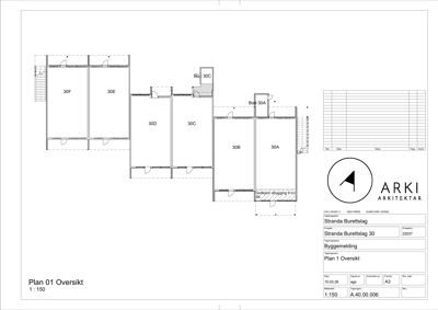 Etasjeplan (oversikt) som viser romfordeling og romnummerering (30A-30F) for et bygg.