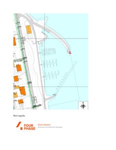 Situasjonsplan som viser tomt, vei, vann og nabobebyggelse.