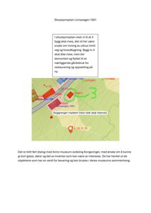 Situasjonsplan for Linnavegen 1001 som viser bygningers plassering, riveområder (merket med rødt) og en planlagt flytting av bygg nr.3.