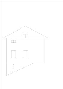 Etasjeplan (topplan) som viser romfordeling, vinduer og en utvendig trapp.