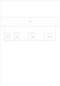 En fasadetegning som viser en bygning sett fra siden med et tak og fire rommer under (Utedo, Bod, Leger, Garasje).