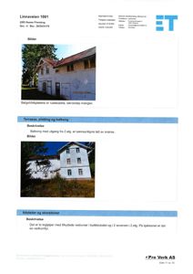 Dokumentet inneholder flere fotografier av en eksisterende bygning (Linnaveien 1001). Bildene viser fasaden og balkongen, og er brukt som dokumentasjon i en byggesak.