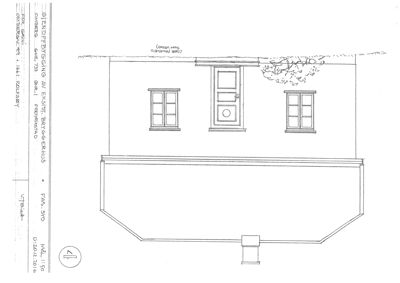 Fasadetegning av et eksisterende bryggerhus sett fra syd.