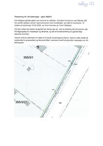 Kart eller situasjonsplan som viser plassering av VA-leidninger (355/3/1 og 355/3/27) i forhold til eiendomsgrenser og kummer.