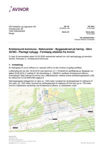 Kart som viser beliggenheten til et planlagt næringsbygg i forhold til Kristiansund lufthavn, inkludert rullebaner og flyplassgrenser.