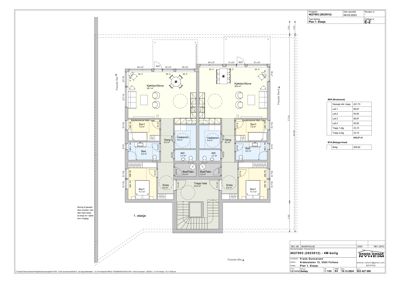Etasjeplan (1. etasje) for en 4M-bolig, som viser romfordeling, arealer og fasader.