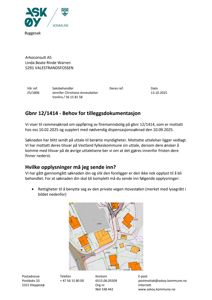 Et kart som viser eiendomsnummer, vegnettet og eiendomsgranser for et byggeområde.