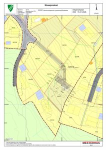 Situasjonskart som viser eiendomsgranser, topografi og naboeiendommer.