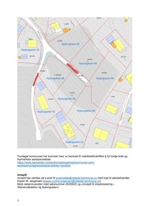 Kart over eiendommer og adresser i Nyborgveien med forslag til omadressering.