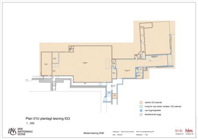 Etasjeplan (planlagt løsning) som viser romfordeling, vegger og endringer i et bygg.
