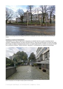 Dokumentet inneholder to fotografier av en bygning (Teaterkjelleren) og dens omgivelser. Det øverste bildet viser en fasade med en tegnet innramming, mens det nedre bildet viser dagens situasjon på Øvre Ole Bulls plass.