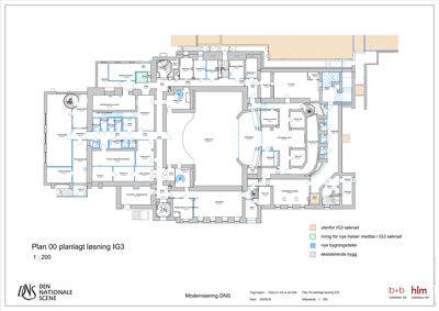 Plantegning som viser romfordeling og endringer i et bygg (planlagt løsning IG3).
