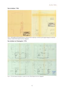 Bildet viser to historiske etasjeplaner (floor plans) for en bygning. Øverst er en plan fra 1966 som viser en utvidelse, og nederst er en plan fra 1976 som viser en forlengelse av teateret. Begge planene er merket med 'APPROBERT' stempel.