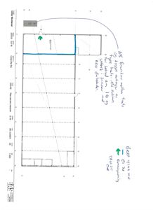 Etasjeplan (plan) med romfordeling, dimensjoner og håndskrevne notater om endringer.