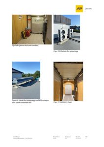 Fotografier av utendørs kjøleanlegg og lededør i et lager- eller butikkområde.