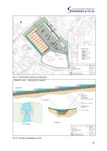 Bildet viser en situasjonsplan (øvre del) og en prinsipptegning for vannveier (nedre del).