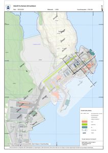 Situasjonsplan (tomtekart) som viser bygningenes plassering, arealer og faseløsning for et prosjekt ved Lysøya.