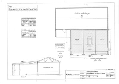 Snittegning (Snitt A-A) som viser bygningens tverrsnitt, høyder og innvendig oppdeling.
