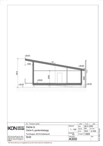 Snittegning som viser tverrsnittet av Dahle IL garderobebygg med høydemål og konstruksjonsdetaljer.