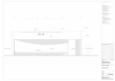 Fasadetegning (opprikk) av etasjeplanen for 'Eikerey røstebass', som viser høyder, takform og fasadeelementer.