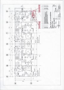 Etasjeplan (Plan 5) for bygning BC i Nesstun Plass, som viser romfordeling, dører, vinduer og mål for ulike leiligheter (LD-5.C, LD-5.B, LD-5.A).