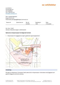 Situasjonsplan som viser tomtens grenser, reguleringsplan, byggegrenser og arealdata for en byggesak.