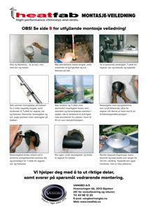 En instruksjonsveiledning med flere småfotografier som viser hvordan man monterer en røyk- og feiløksledning.