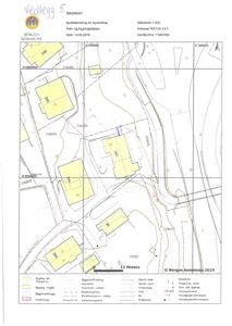 Basisplan (situasjonsplan) for byutvikling i Råtun 24 C, som viser tomtegrenser, eksisterende og planlagt bebyggelse, veier og topografi.