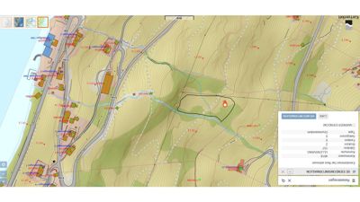 Kartutsnitt fra Kartverket som viser eiendomsgrenser, topografi og nabolag i Ullensvang kommune.