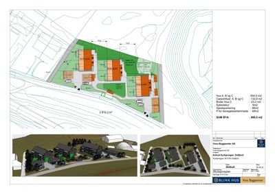 Situasjonsplan som viser tomtens form, bebyggelse, arealer og omgivelser.