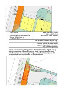 Situasjonsplan som viser eiendomsgrenser, arealer (gule felt), en antatt oppstillingsplass (oransje felt) og en lyskjetting (grønt felt).