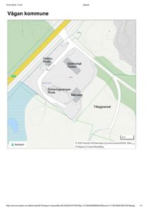 Kart over Vågan kommune som viser tomt, veier, vann og bygninger.