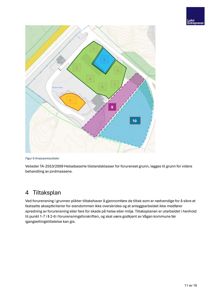 Kart over eiendom med nummererte soner (1-10) og topografiske linjer, som viser forurenset grunn og tiltaksplan.