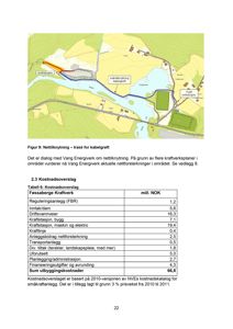 Kart som viser trase for kabelgrøft og netttilknytning i et geografisk område.