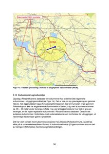 Kart som viser tiltakets plassering i forhold til INON-områder, med markerte avstander og geografiske elementer.