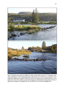 Fotografier av en elv med steinvol og ei bygning, illustrerende et område for ledetrømsanordninger.