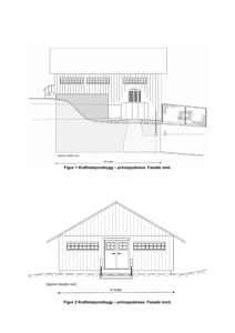 Bildet viser to prinsippskisser (oppriss) av en bygning sett fra utsiden: fasade vest og fasade nord.