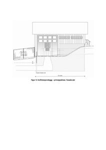 Prinsippkisse (skisse) som viser fasaden mot øst for Kraftstasjonsbygget, inkludert grunnforhold og nivåforskjeller.