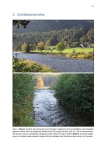 Fotografier av et område med elv og kanal, illustrert i en rapport om byggesak.