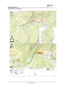 Situasjonsplan som viser lokalisering av Fosseberget kraftverk, tunnelrute og områder for utslippssøknad.
