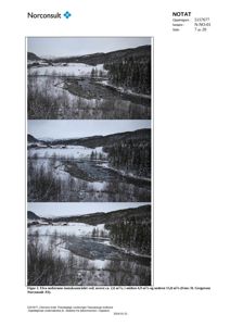 Fotografier av elva nedstrøms inntaksområdet ved ulike vannføringer.