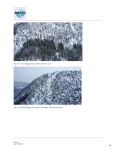 Fotografier av omgivelsene (ovenforliggende område) i et snødekt landskap.