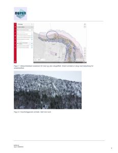 Fotografi av et skrått, skogkledt terreng med snødekke, illustrert som Figur 8 i en rapport.