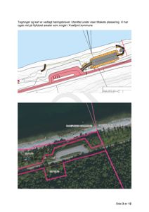 Bildet viser to kart som illustrerer bygningens plassering i forhold til terrenget (topografisk kart) og nabolaget (flyfoto med overlagte grenser).