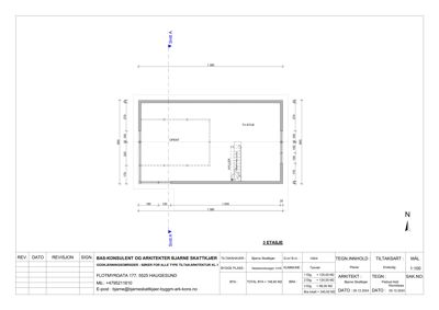 Etasjeplan (1. etasje) som viser romfordeling, dimensjoner og orientering.